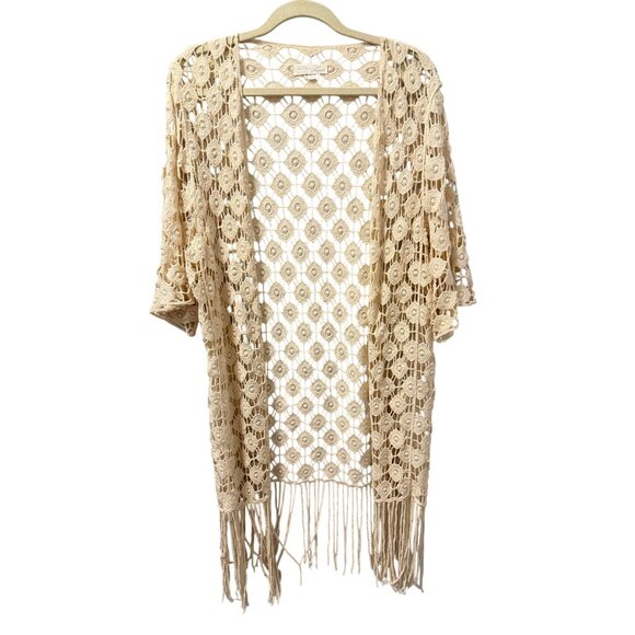 Rebellion Boho Crochet Lace Kimono Cardigan With Fringe  Size L - Picture 5 of 12